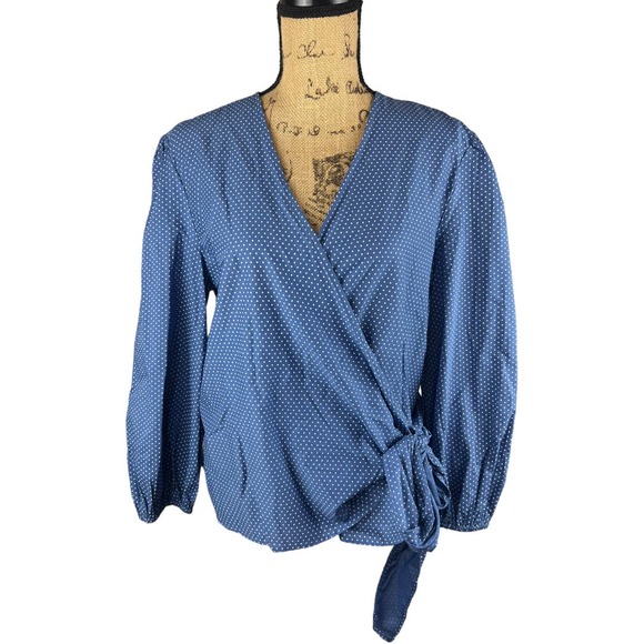 PAIGE Tops - NWT Paige Aeldra Wrap Dot Print Bijou Blue White XL